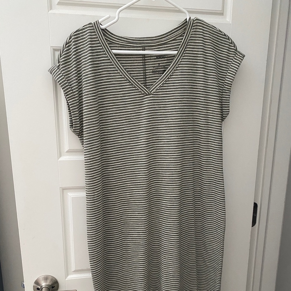 army green and white striped dress